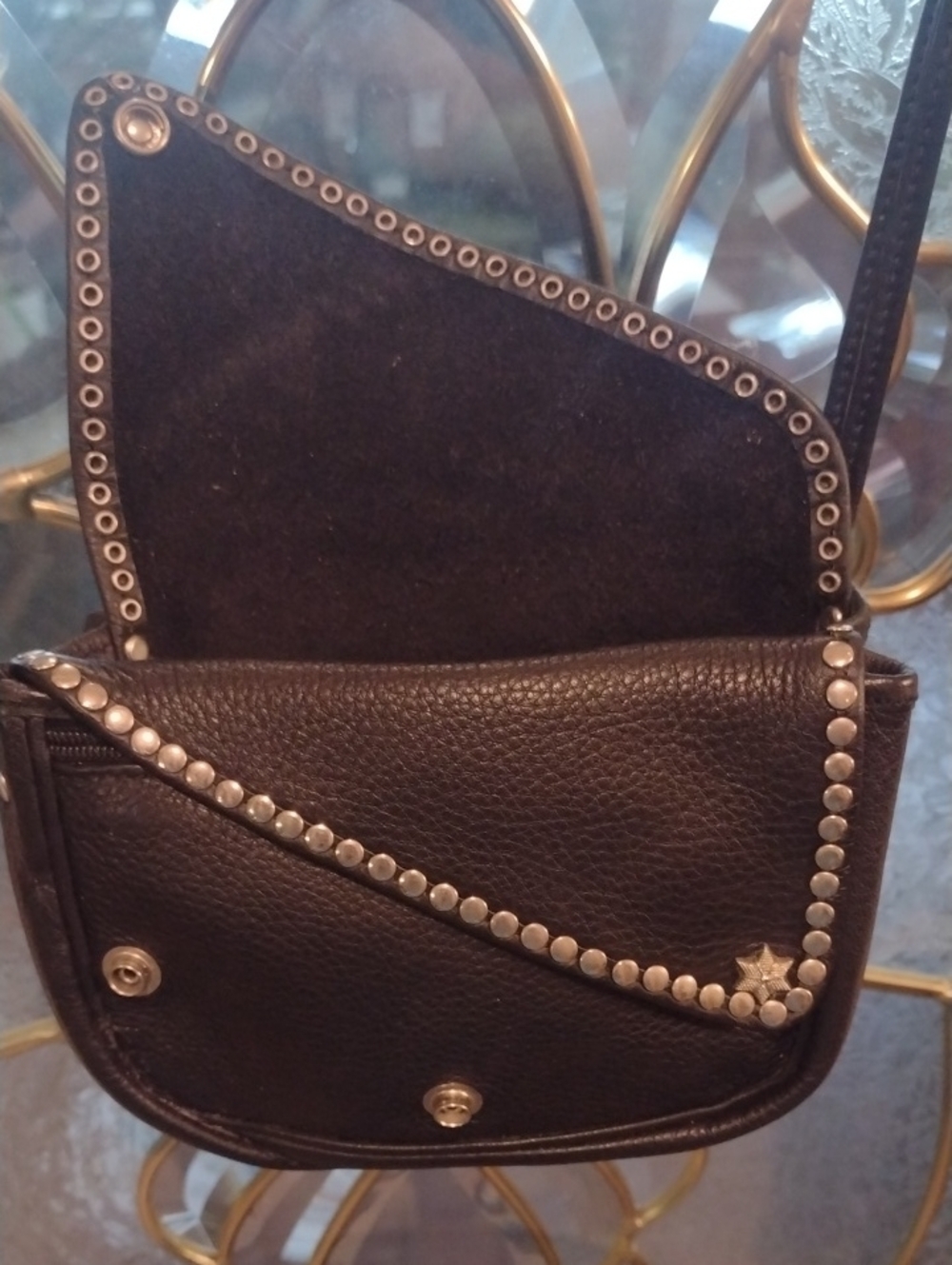Studded Black Crossbody Bag with Star & Heart Accents - Picture 5 of 11